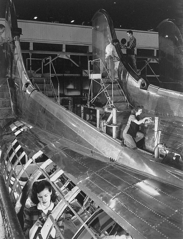 Women workers inside the tail section of b-17s