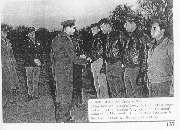 Robert Riordan crew of the 369th Squadron 306th BG(H) with King George VI at their airbase in England.